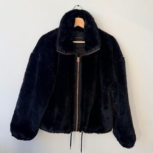 Lucky Brand Women’s Black Fluffy Zipper Jacket w/ Rose Gold Zipper